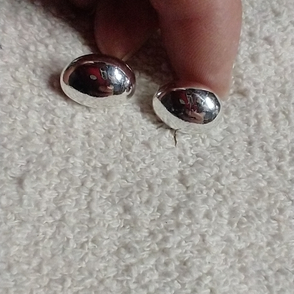 Silvertone button post earrings 1 back - Picture 5 of 5